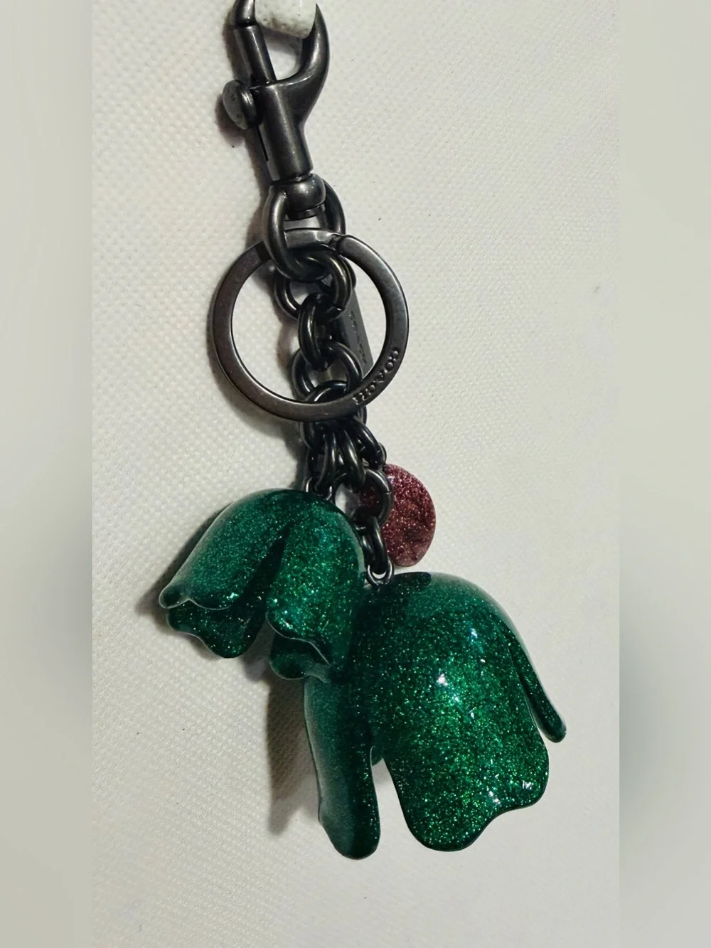 Coach Green Glitter Floral Charm Keychain